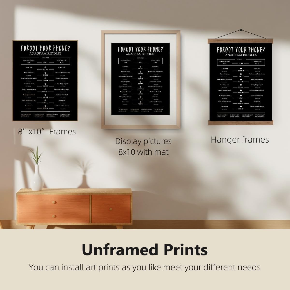 ETVISO Funny Bathroom Black Decor Wall Art Set of 4, Funny Crossword Puzzle Wall Art, Funny Forget Your Phone, Bathroom Word Search Wall Decor, 8x10 (Unframed)