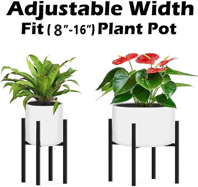 Metal Plant Stand, Adjustable Size Fits 10 12 13 14 15 16 Inches Large Planter Pot,Mid Century Expandable Plant Holder Indoor Outdoor Corner (HeavyBlack, Fits all pots between 8" and 16")