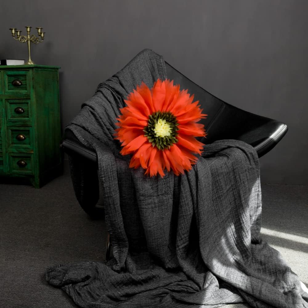 Hand-Stitched Round Decorative Flower Pillow Vibrant Orange 3D Sunflower Velvet Throw Pillow Cute Soft Floral Accent Cushion Boho Farmhouse Home Decor for Couch Bed Living Room Bedroom 14Inch