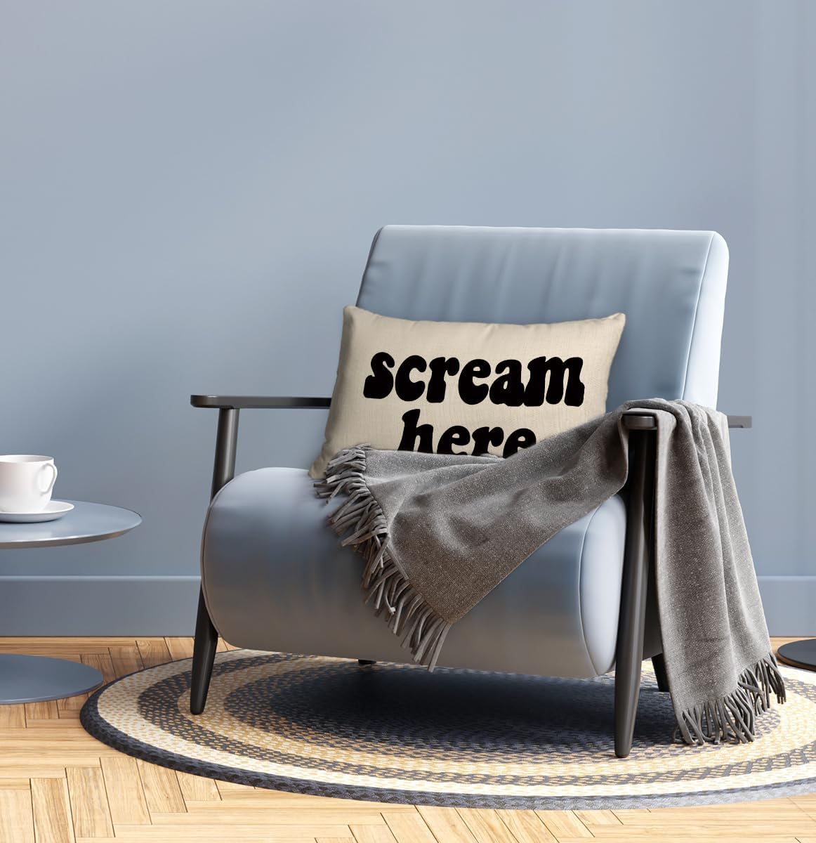 Mancheng-zi Funny Scream Decor, Scream 12x20 Pillow Cover, Fun Pillows,Fun Throw Pillows,Funny Throw Pillows,Fun Decorative Pillows,Scream Here Funny Humor Throw Pillow Case(Cream)