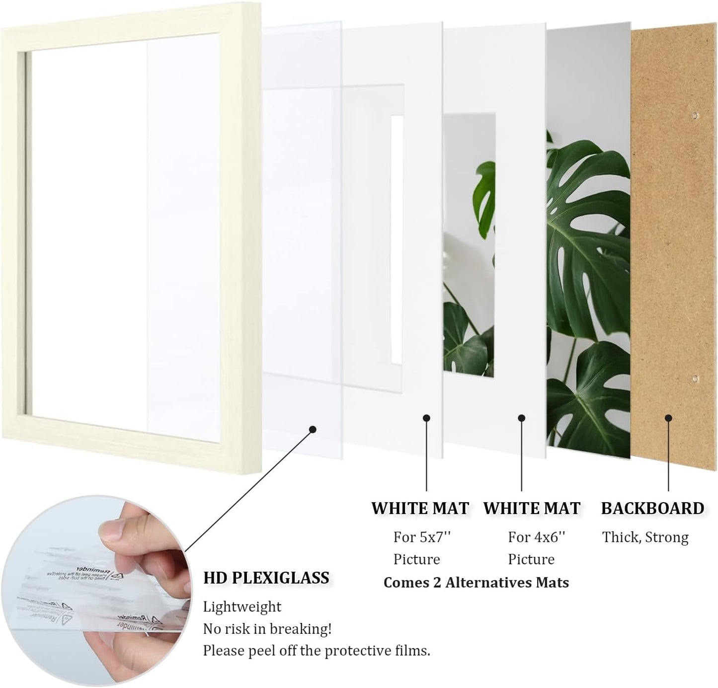 Egofine 8x10 Picture Frames Set of 4, Made of Solid Wood Covered by Plexiglass 4x6 and 5x7 with Mat or 8x10 without Mat, for Table Top Display and Wall Mounting Photo Frame Beige