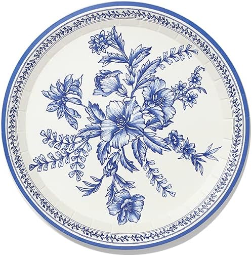 Coterie Blue Floral Paper Plates (Set of 10 Small plates) - Blue and White Paper Plates For Bridal and Baby Shower, Garden Party, Birthday Party - Floral Paper Plates | 7.25” Fancy Paper Plates