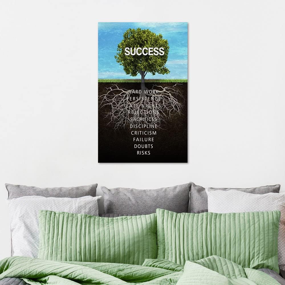 Inspirational Wall Art Success Tree Pictures Inspiration Decoration Motivation Inspire Entrepreneur Quotes Canvas Painting Framed Prints Modern Artwork Home Decor for Office Living Room (28" Wx44 H)