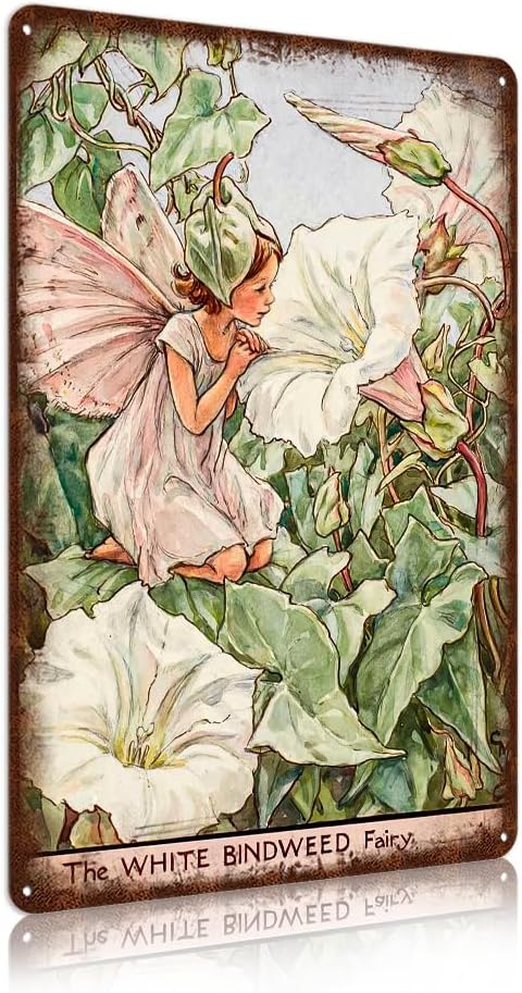 Flower Fairy Wall Decor Vintage Metal Tin Signs Fairy Garden Accessories - The White Bindweed