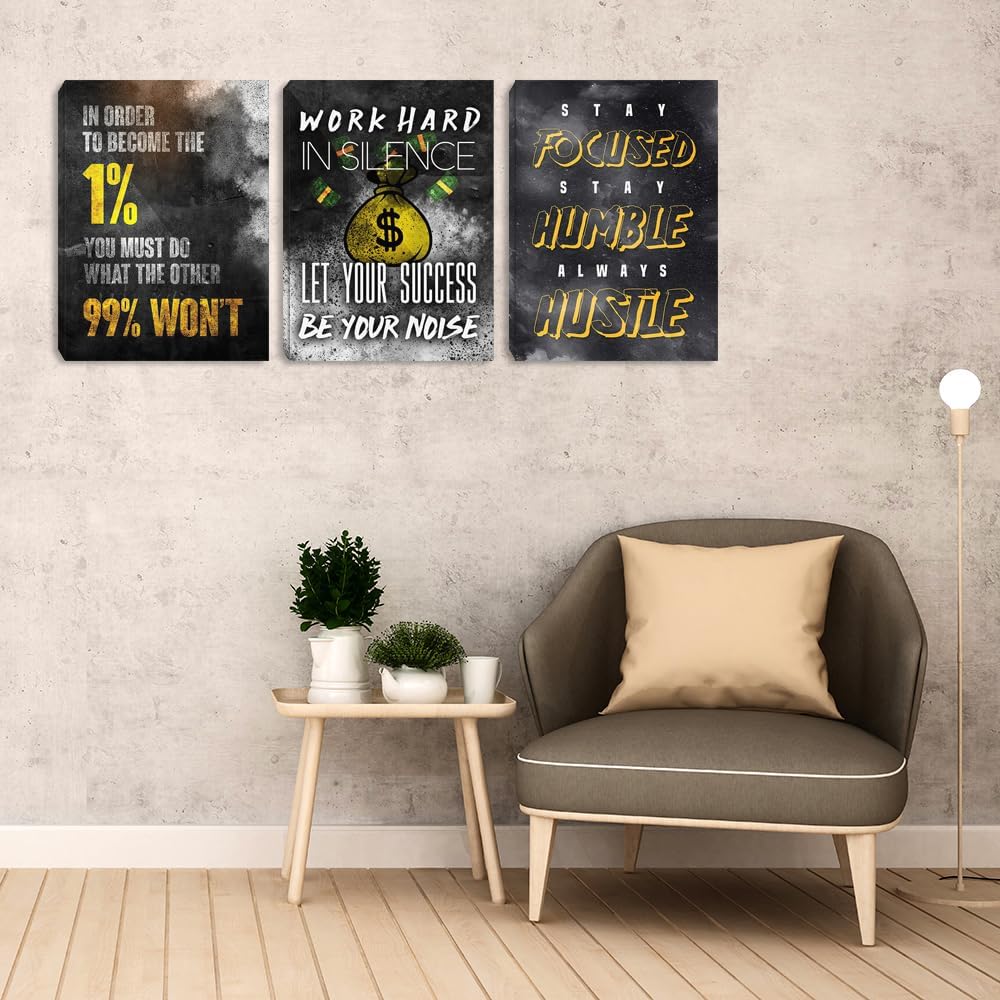 Inspirational Hustle Wall Decor Black Gold Motivational Success Painting Picture Entrepreneur Quote Posters Prints Canvas Wall Art Office Wall Decor Living Room Workplace Decorations (60" Wx28 H)