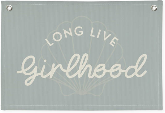 Cute Blue Coastal Girls Room Decor,Beach Room Decor Long Live Girlhood Sea Shells Linen Hanging Banner Flag for Nursery Playroom Wall,Toddler Decorations Trendy 30x20,girlroom