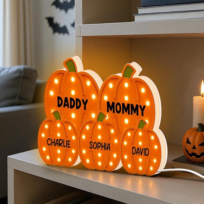 3D Effect Halloween Collapsible Light Up Pumpkin Decor - Halloween Pumpkin Indoor Decor Light Up - Cozy Fall Vibe Home Decoration - Personalized Light Box (Daddy & Mommy Version)