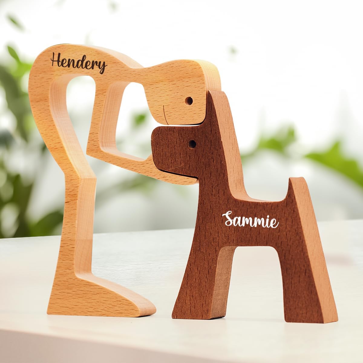 DOPTIKA Personalized Dog Statue Home Decor, Wooden Sculpture Pet Carving, Table Decoration, Memory Gift for Dog Lovers, Dad, Housewarming Ideas