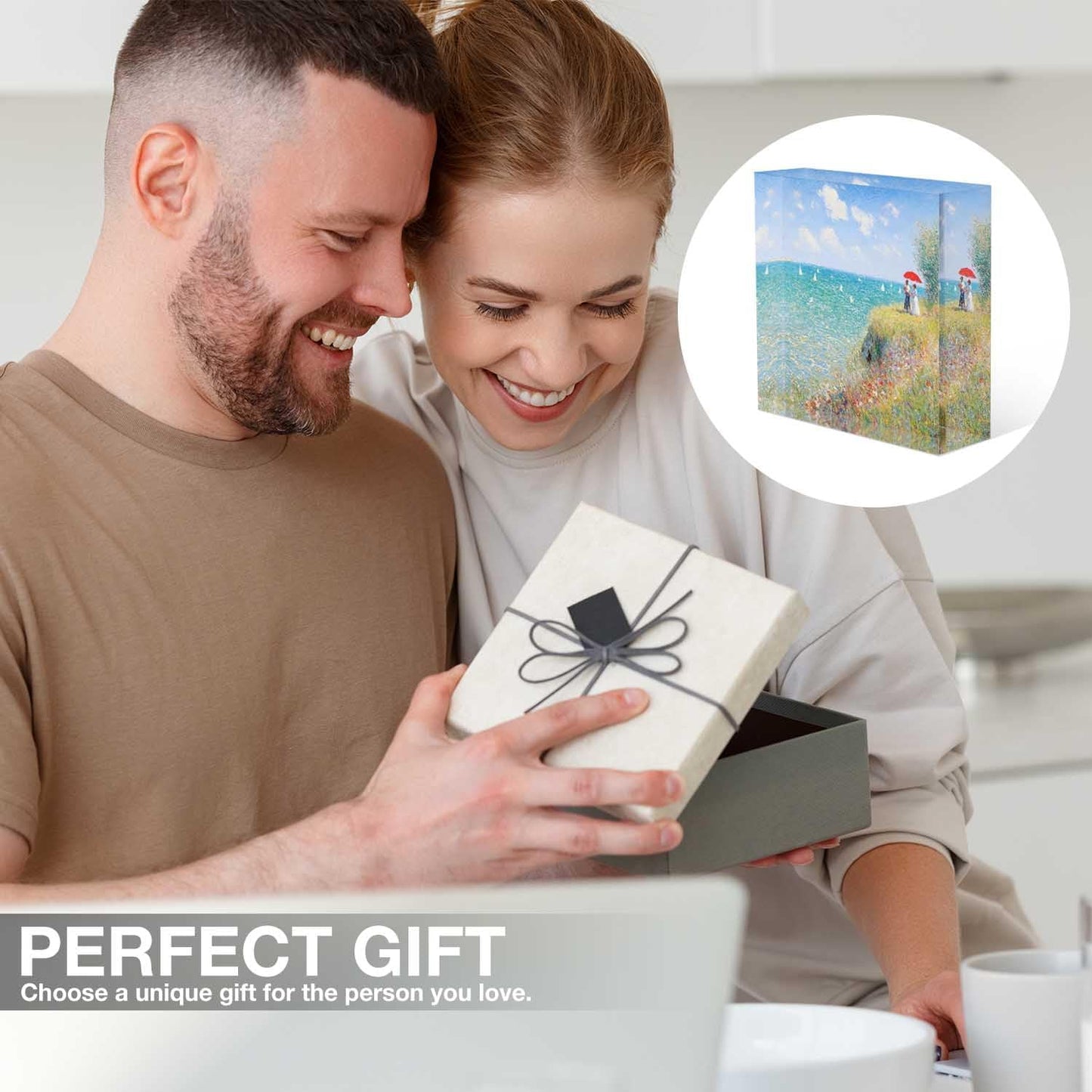 NOHSHE Motivational Desk Decor Hand Painted Painting Summer Coast Scenery Acrylic Desk Decor 4x4 Tabletop Wall Sign - Appreciation Presents for Coworkers - Housewarming Presents