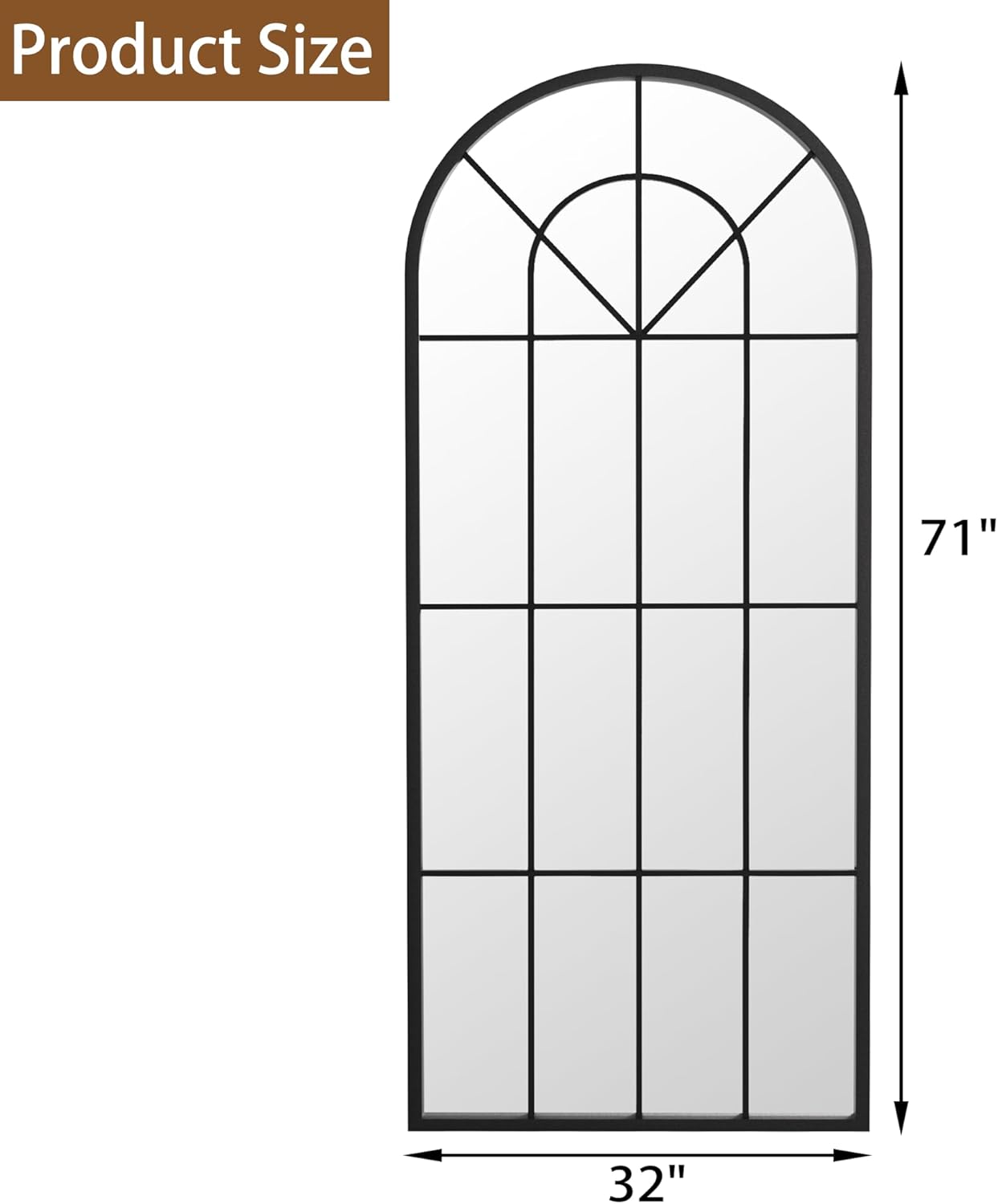 Full Length Mirror, 71"x32" Oversized Floor Mirror Full Length, Large Body Arched Wall Mounted Window Pane Mirrors, Standing Mirrors Hanging or Leaning for Bedroom (Black)