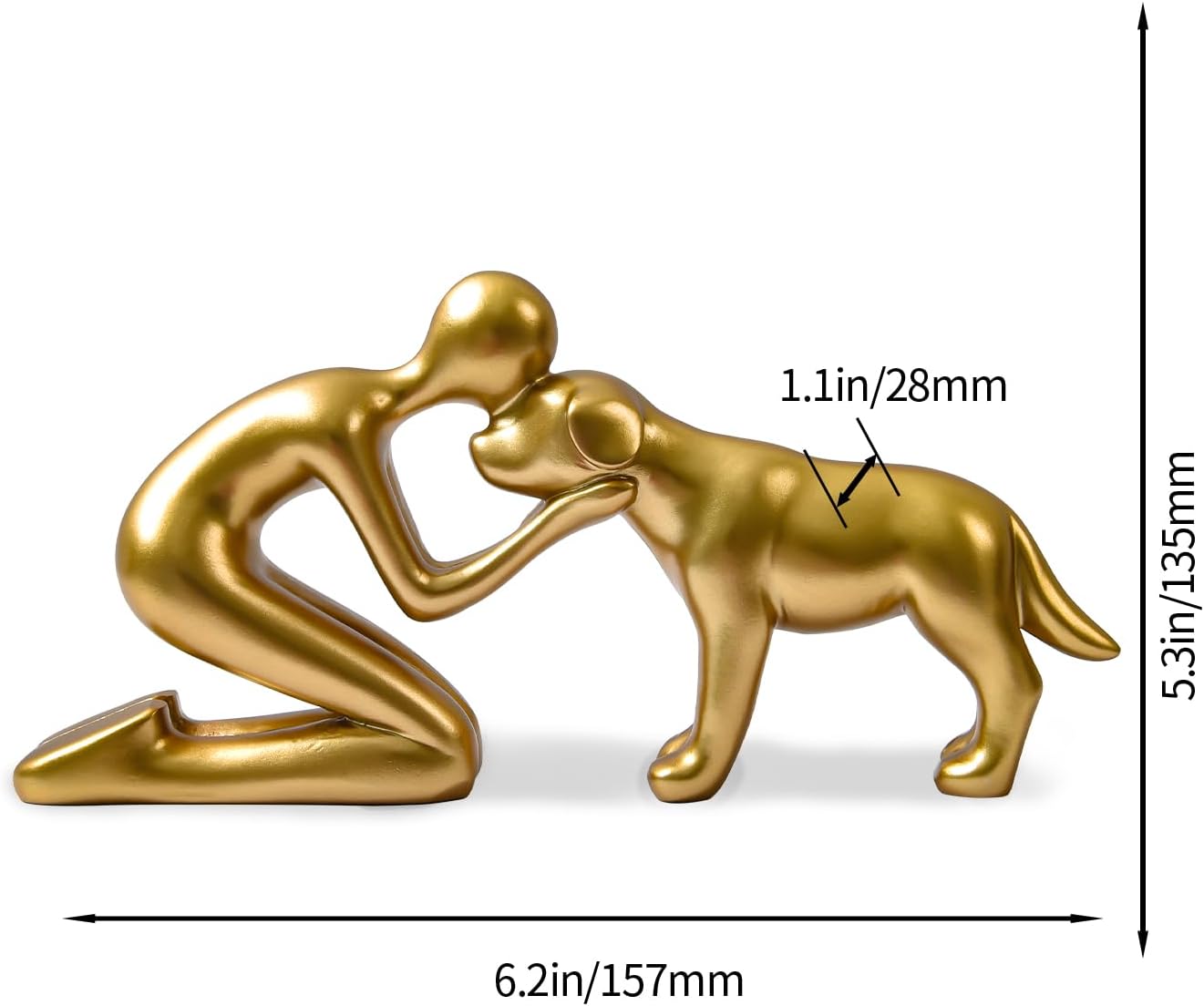 Dog Sculpture Decoration Cute Man and Dog Statue Home Decor for Office、Living Room、Bedroom、Shelf Home， Memory Gifts for Pet Lovers (Golden)