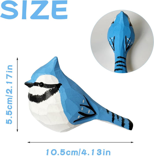 LWINGFLYER Wooden Blue Jay Bird Figurines for Christmas Decoration, Wood Bird Statue,Gift for Bird Lovers, Carved Small Animal Ornament Christmas Home Decor