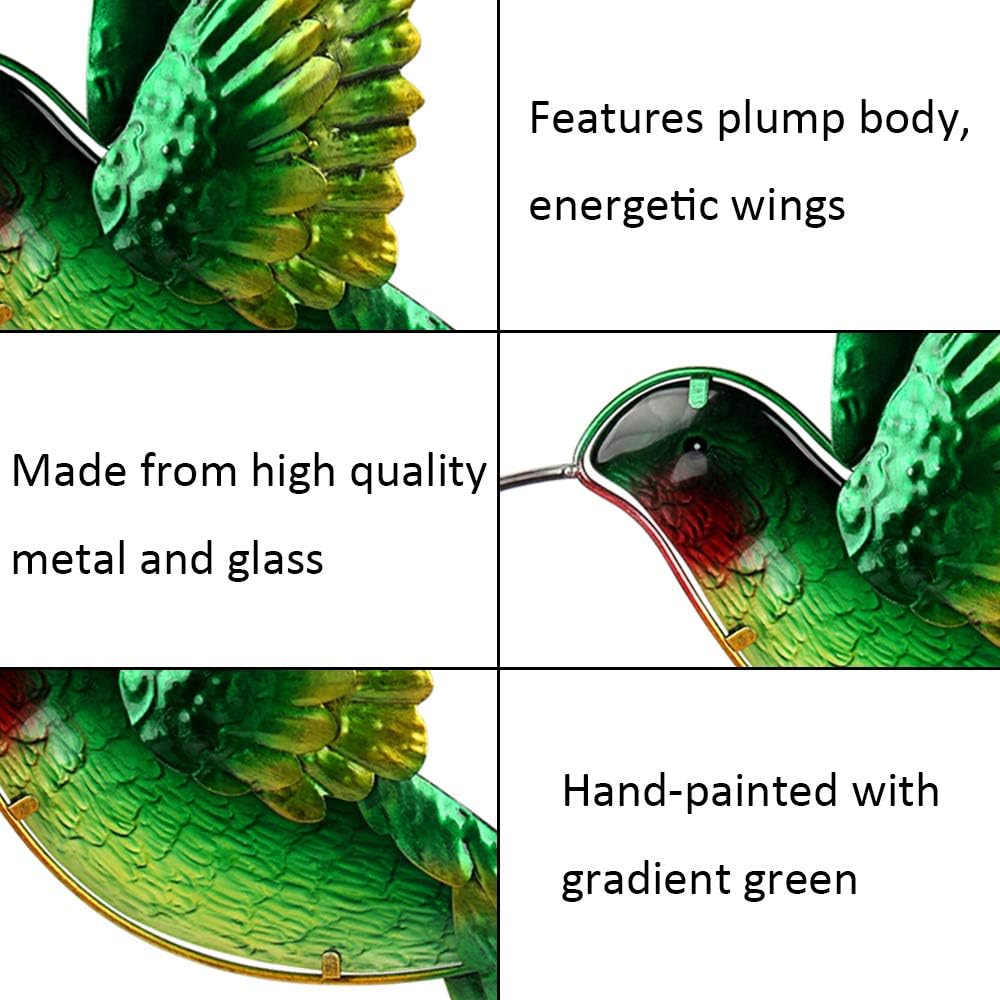 John's Studio Metal Hummingbird Wall Decor Bathroom Glass Art Iron Sculpture Outdoor Hanging Decoration for Home Bedroom Garden Patio Porch or Fence - Green