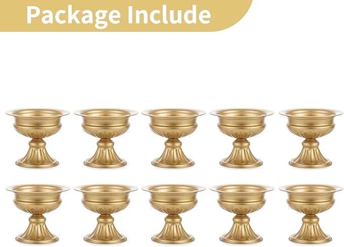 Nuptio Gold Vases for Centerpieces - 10 Pcs, 6.5in Height Metal Urn Planter Elegant Wedding Centerpieces for Tables - Trumpet Vase for Weddings and Party Decoration