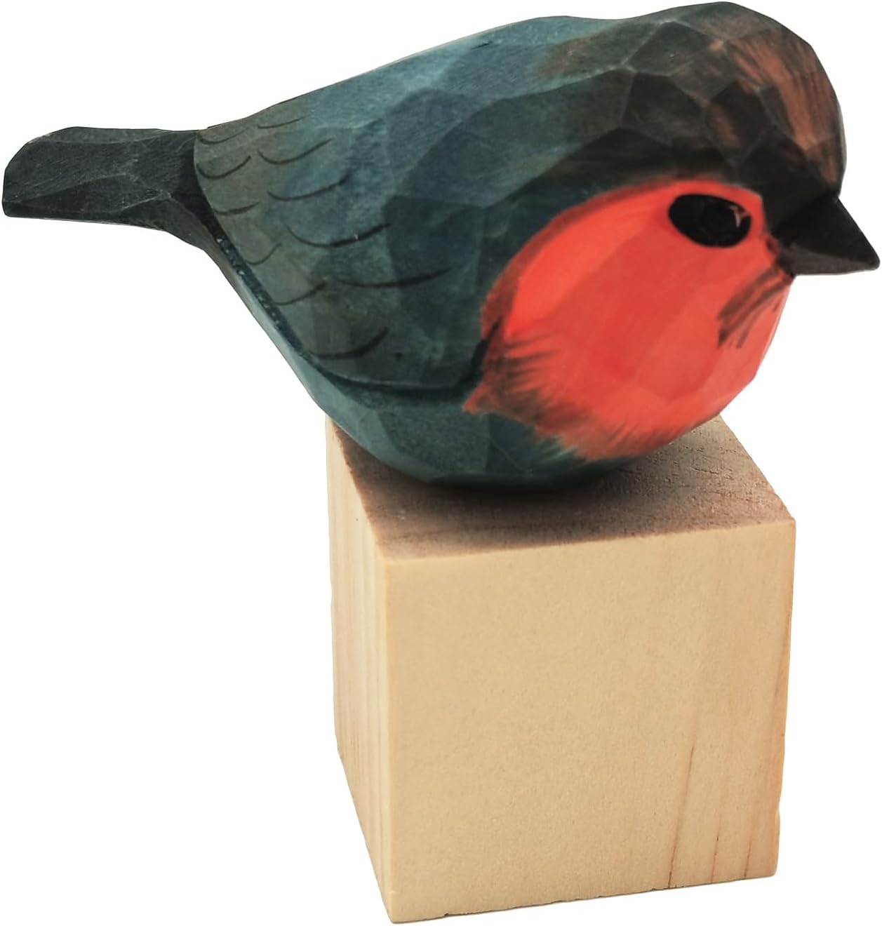 DIYOMR Bird Figurine, Hand Carved Birds Wood Décor, Art Animal Wooden Sculpted Bird with Wood Block, Vivid Bird Statue for Gift Home Table Ornament Decor (Robin Bird)