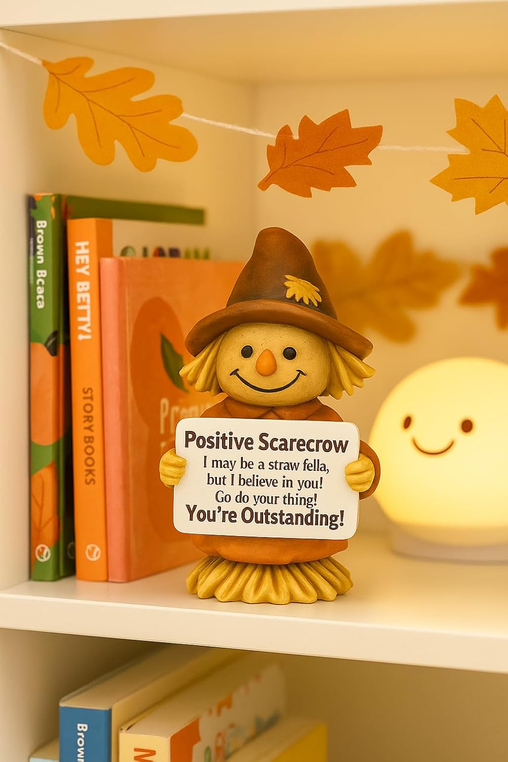 iStatue Positive Scarecrow Fall Figurine – 4.7" Tall Hand-Painted Resin Thanksgiving Decoration with Inspirational Sign – Autumn Harvest Tabletop Décor for Home, Office, Gift (Brown Scarecow)