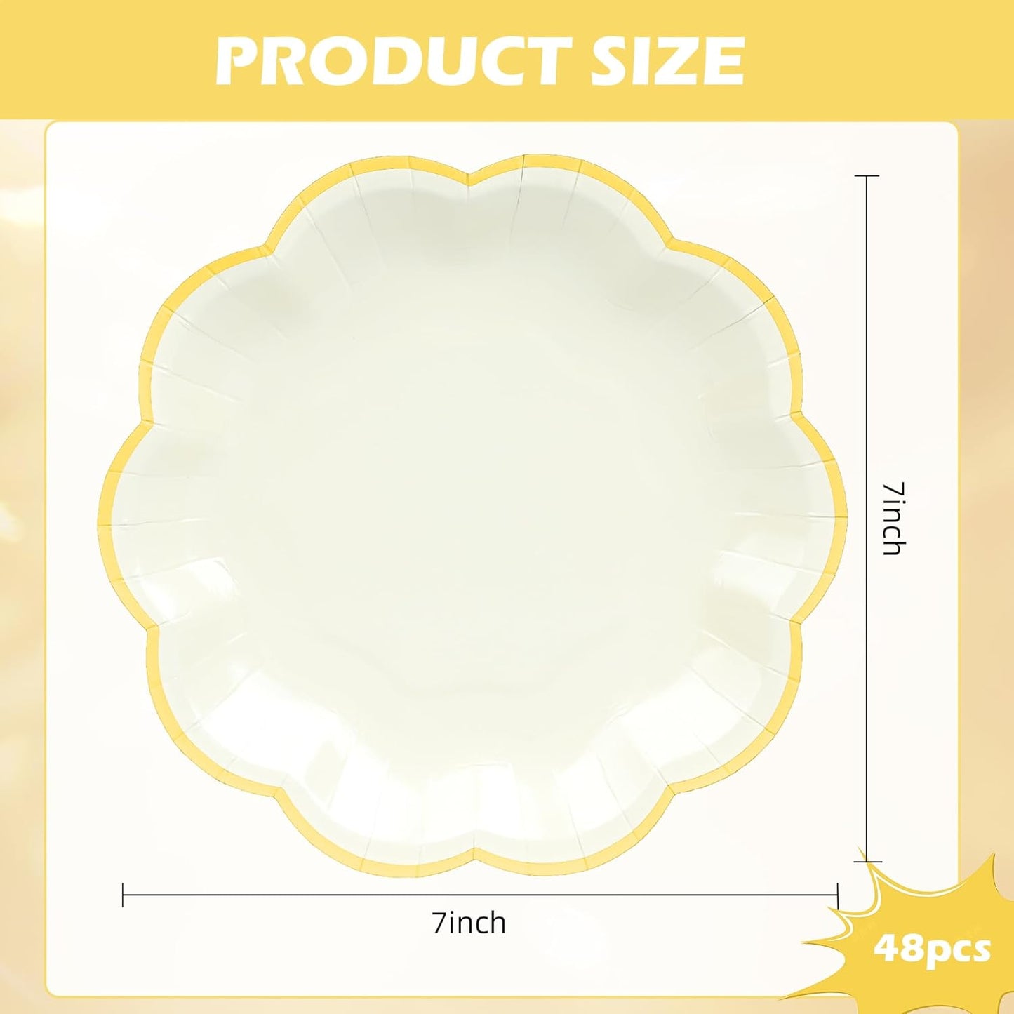 Beige Party Plates Cream Dessert Paper Plates 7inch Gold Foil Scalloped Edge Disposable Cake Plates for Tea Party Birthday Bridal Baby Shower Wedding Party Supplies (48, Beige)