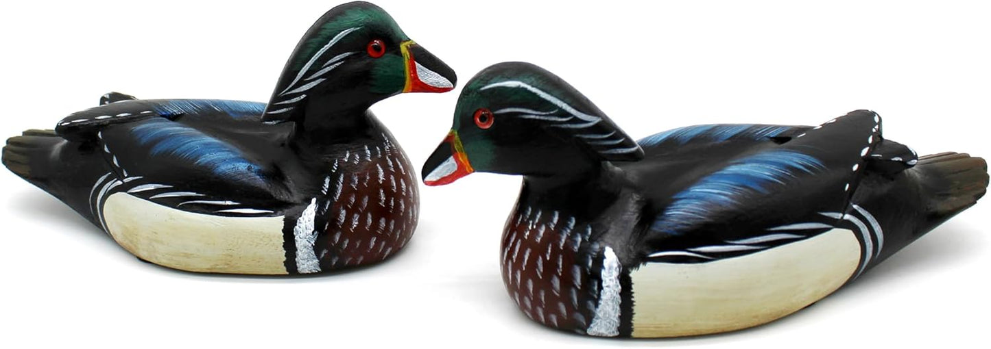 CVHOMEDECO. Primitives Hand Engraving and Painted Wood Wild Ducks Rustic Figurines Mallards Decorative Accent, Set of 2
