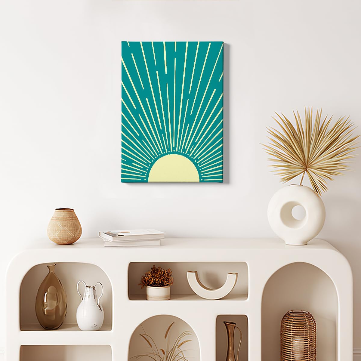 HIWX Boho Sun Framed Canvas Pictures Wall Art, Boho Office Bathroom Decor, Bohemian Wall Art Decoration for Bathroom, Office, Bedroom 11x14 (Green2)