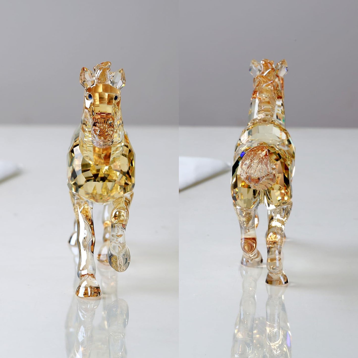 Crystal Horse Realistic Animal Art Figurine Collection Table top Ornament Statue Home Decor (Gold)