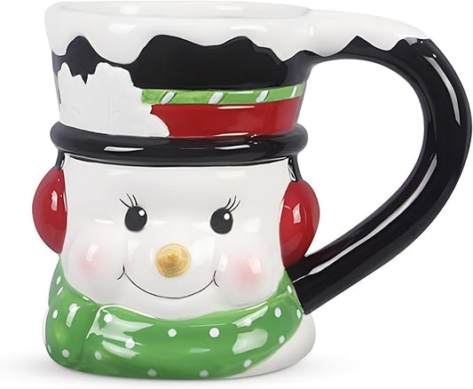 Young's Inc Ceramic Snowman Coffee Mug, 3D Sculpted Cups for Tea, Coffee, Cold Drinks, Gift for Coffee Lovers, Cooks, Birthday, Microwave-Safe Dishwasher-Safe Christmas Decor, 6-inch Length