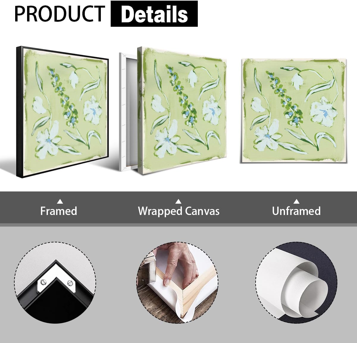 Flower Canvas Wall Art, Blue and Green Floral Aesthetic Poster, Chinoiserie Watercolor Botanical Print, Coastal Grandma Modern Southern Grandmillennial Plant Painting for Wall 12x12in Wrapped Canvas