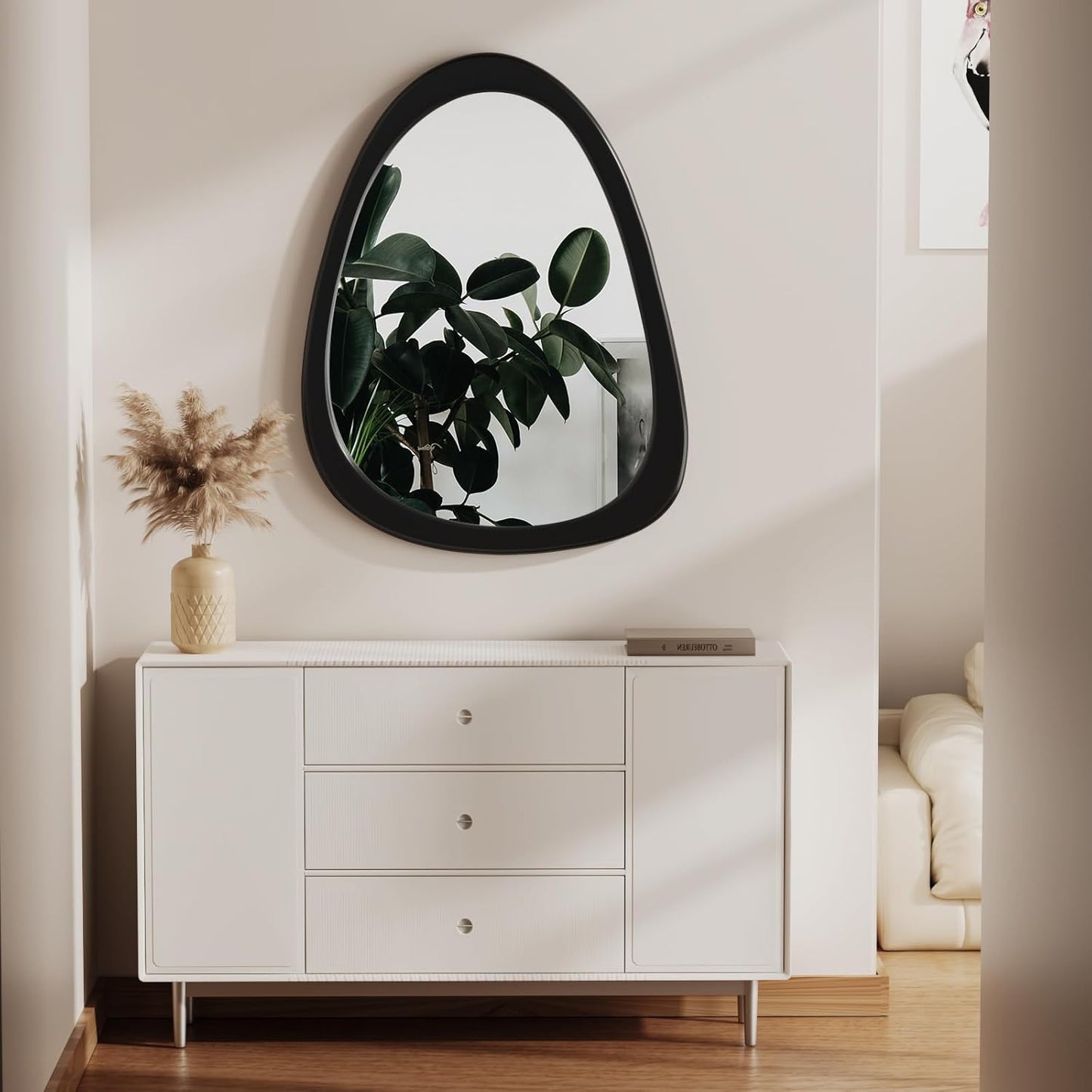 COOL2DAY Irregular Mirror,Asymmetrical Wood Wall Frame Mirror,Abstract Assymetrical Decorative Black Odd Shaped Mid Century Mirrors for Living Room Bedroom Entryway Bathroom Home Decor