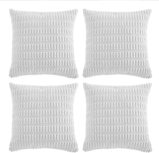Fancy Homi 4 Packs Pure White Decorative Throw Pillow Covers 14x14 Inch for Living Room Couch Bed, Rustic Modern Farmhouse Boho Home Decor, Soft Plush Corduroy Cute Accent Square Cushion Case 35x35 cm