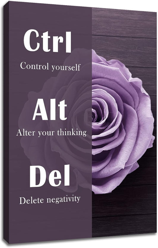 Inspirational Canvas Painting Ctrl Alt Del Word Motivational Wall Art Entrepreneur Quotes Poster Prints Wall Pictures for Home Living Room Home Decor Office Framed Ready to Hang [12''W X 18''H]