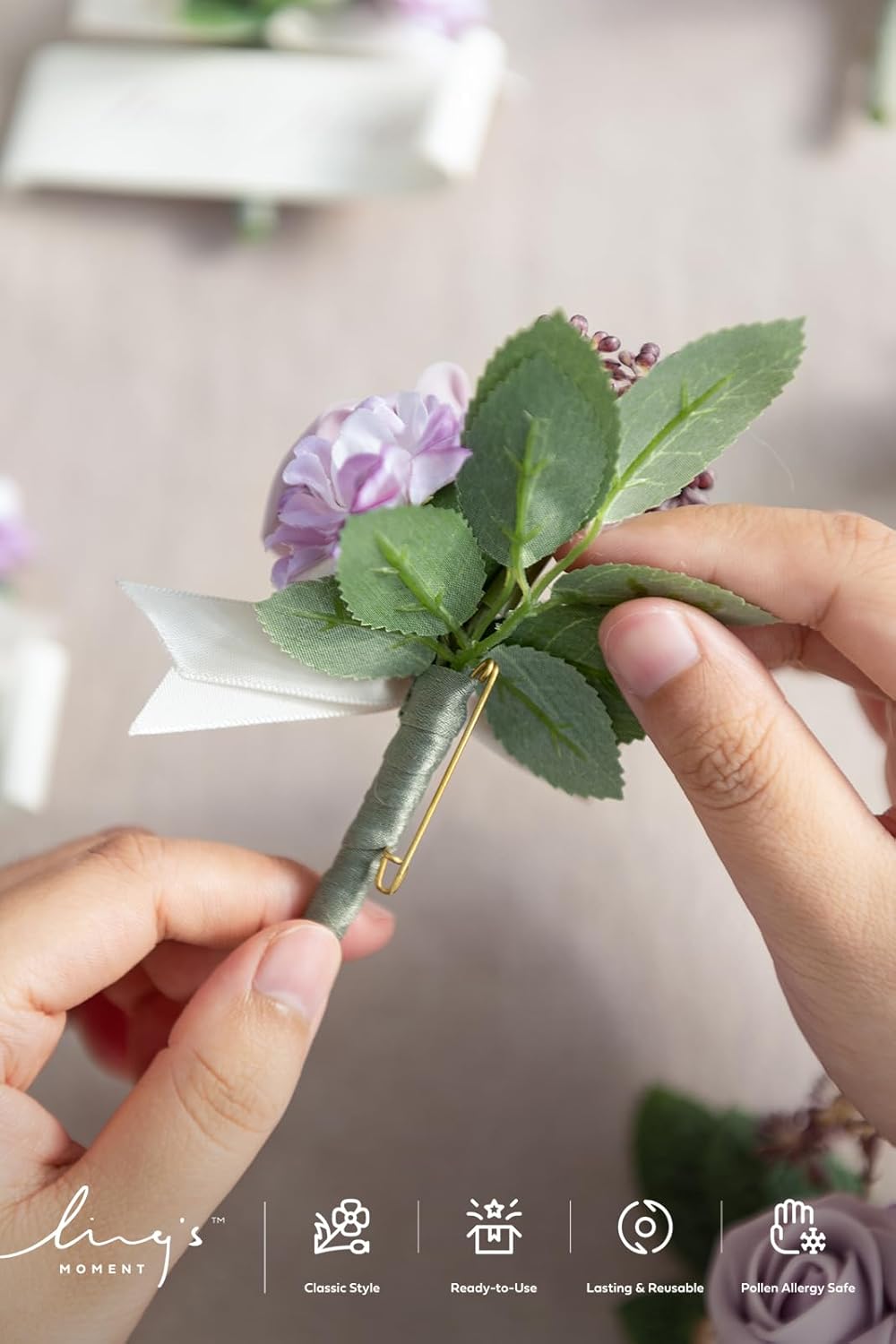 Ling's Moment Boutonniere for Men, 10pcs Groomsmen Guest Boutonniere, Artificial Flowers for Wedding Décor/Prom/Homecoming,etc.Purple Lilac