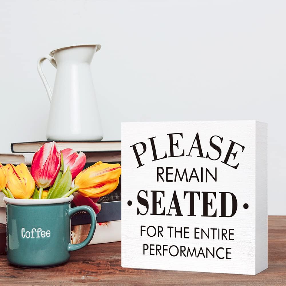 Funny Wood Sign 'The Best Seat in the House' - Block Sign for Shelf, Tabletop Decor - Farmhouse Bathroom Wooden Box Sign