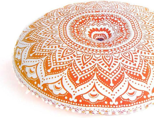 Eyes of India - Mandala Floor Pillow Cover Meditation Cushion Seating Throw Hippie Round Colorful Decorative Bohemian Indian Pouf Ottoman Handmade Cover ONLY (Omb-Yellow, 32" x 32")