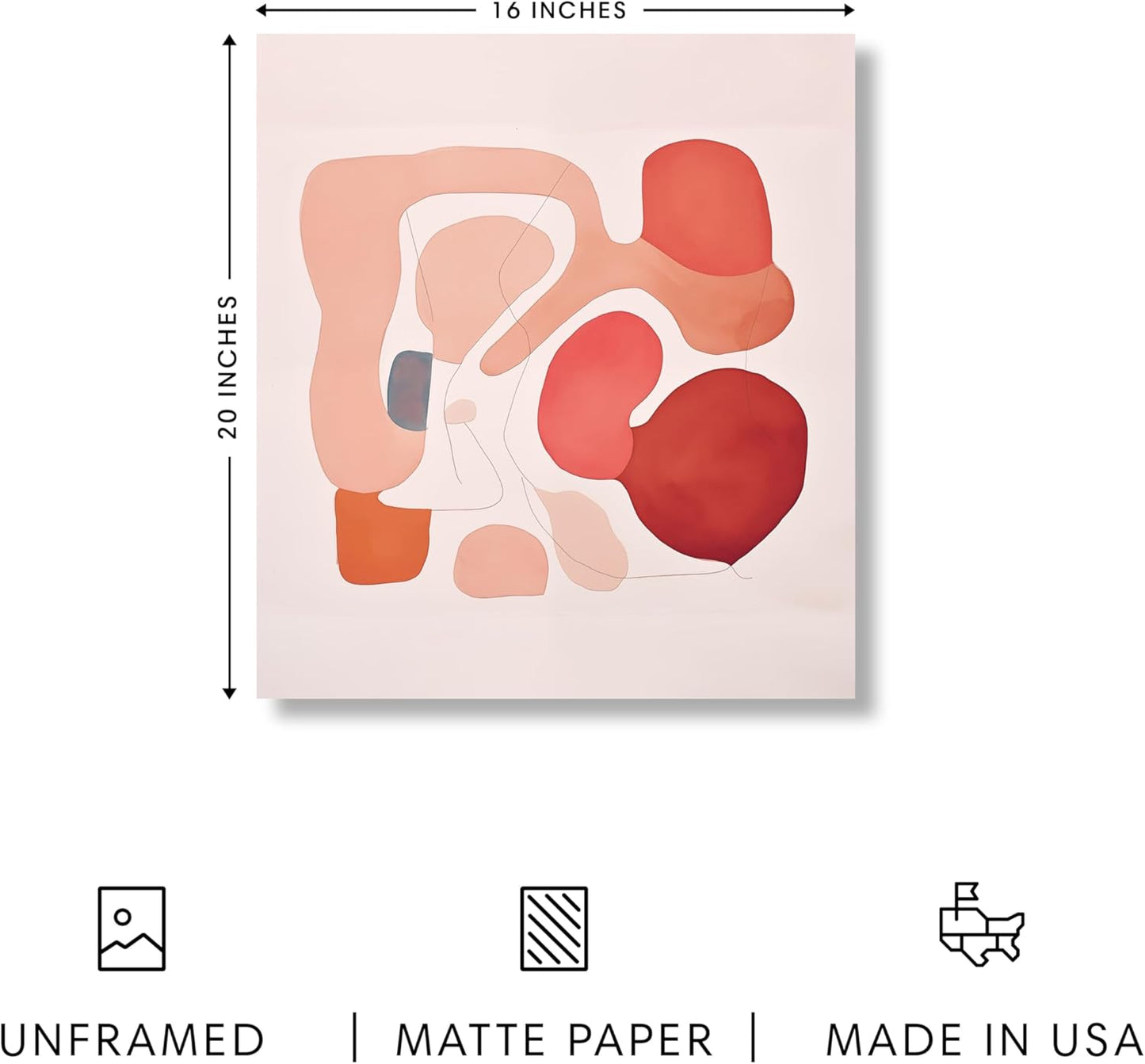 HAUS AND HUES Colorful Abstract Wall Art - Minimalist Retro Picture for Living Room Decor, Red and Pink Modern Wall Art Painting (Pink Abstract Shapes, Unframed, 16x20)