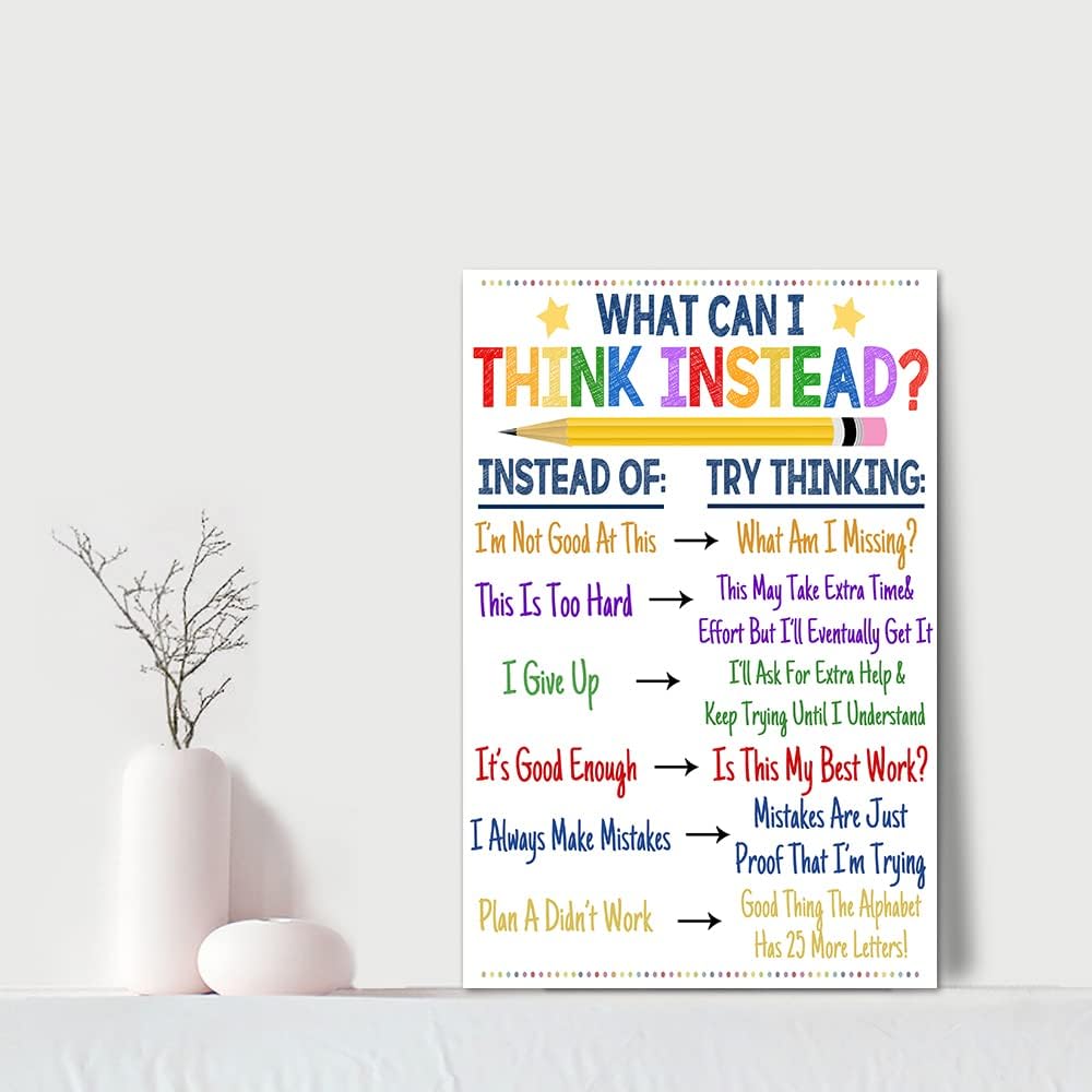 Inspirational Classroom Wall Decor What Can I Think Instead Artwork Office Counselor Poster Social Work Office Art Educational Motivational Wall Art Wooden Framed Ready to Hang-12 inch x 16 inch