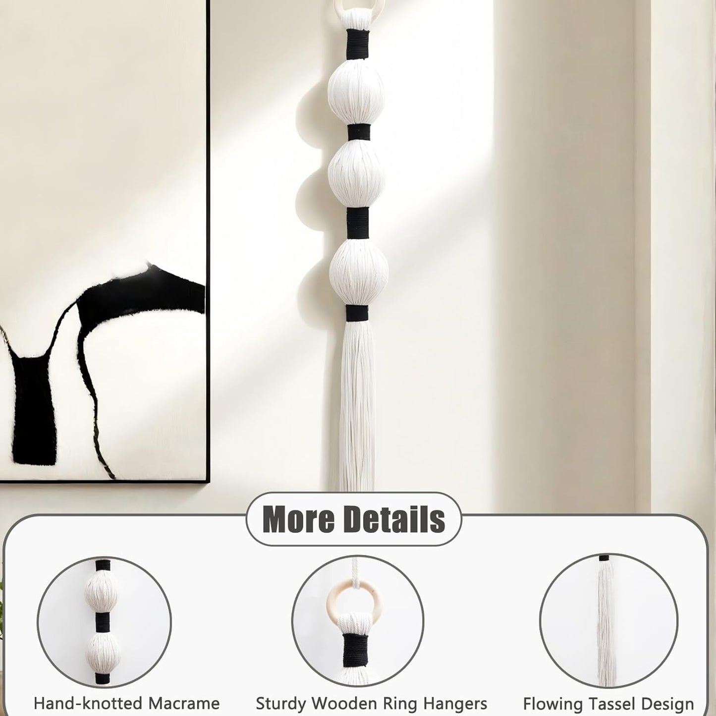 HYVAKUPPA Macrame Wall Hanging Boho Wall Decor Yarn Art Bohemian Handwoven Sphericity Cotton Textile Tapestry for Living Room Bedroom