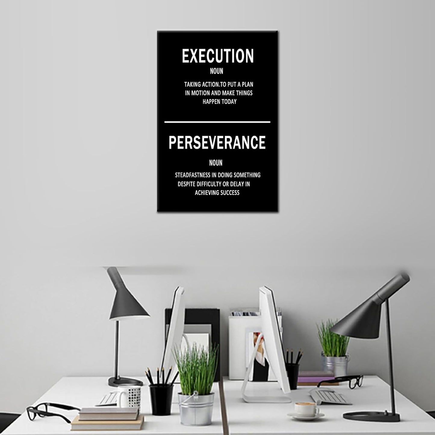 Entrepreneur Motivational Canvas Wall Art Inspirational Quotes Execution Perseverance Poster Print Framed For Home Office Workplace Classroom Bedroom Wall Decoration [12''Wx18''H]