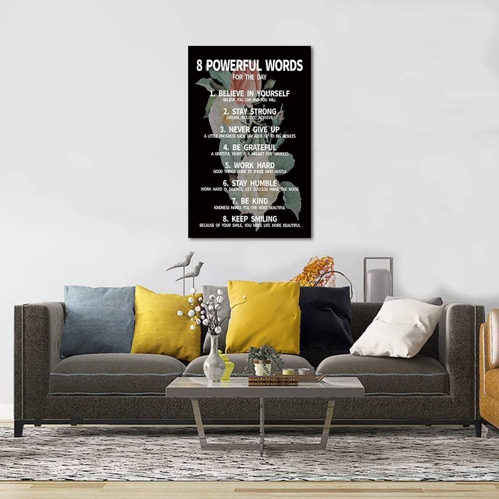 Inspirational Office Quotes Sayings - 8 Powerful Words for The Day Canvas Decoration Paintings with Flower Background Suitable for Office School Library Home Wall Hangings HD Print-28 inch x 44 inch
