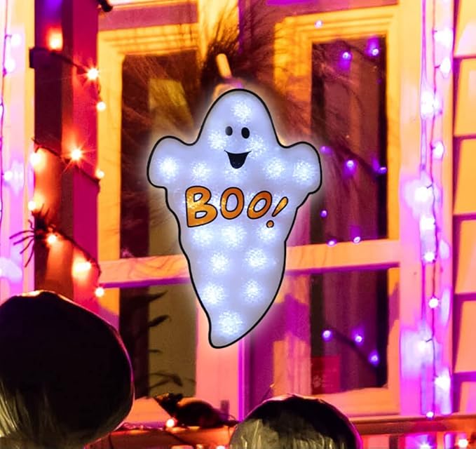 20LED Lighted Boo Ghost Halloween Window Silhouette Decoration,Halloween Decoration (Boo)