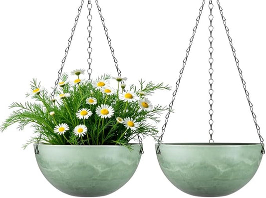 Marble Pattern 10 Inch Hanging Planter for Indoor Outdoor Plants, 2 Pack Hanging Planter Basket for Garden Home Decor Use (Green)