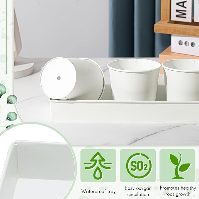 2 Sets Herb Garden Planter Indoor Kit with Trey 10 Pcs Metal Windowsill Plant Pots with Drainage Holes Indoor Herb Planter with Marker and Labels for Home Outdoor Plants(White)