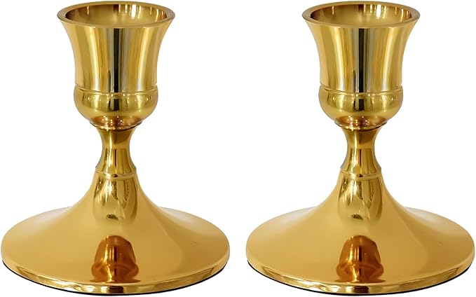 Vintage Gold Taper Candle Holders, Set of 2, Metal Taper Candlestick Holder for Dinner Room Table Centerpiece, Wedding Reception, Festive,Mantel Decoration, Home Decor (Titanium Gold)