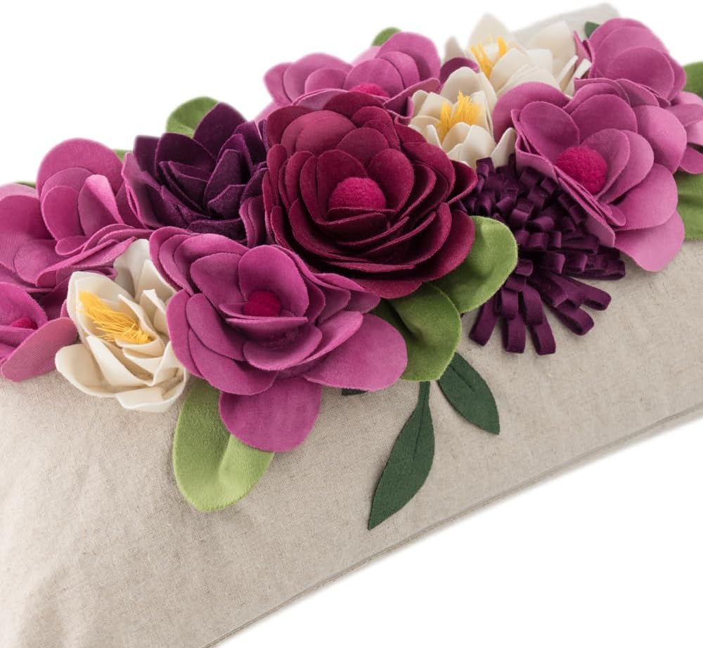 Decorative 3D Flower Throw Pillow Covers Accent Floral Pillowcases for Couch Bed Home Living Room Farmhouse Decor 12x20 Inch Magenta
