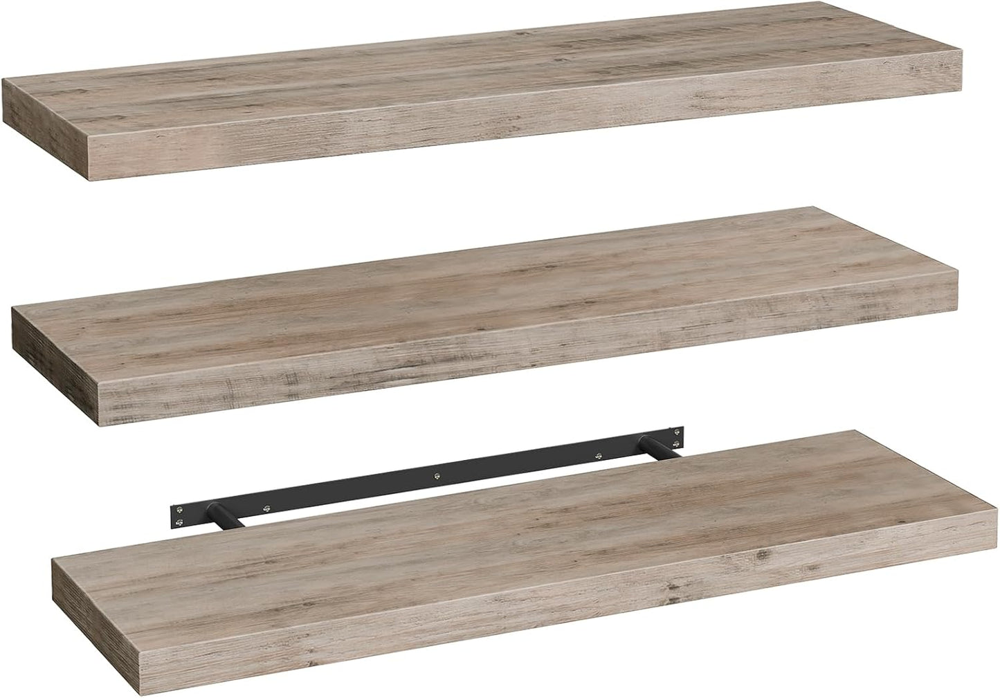 Floating Shelves for Wall, 1.5" Thick Wall Shelf Set of 3 with Invisible Brackets, L47.2 x W7.9 Hanging Book Shelves Farmhouse Home Decor for Bathroom, Living Room, Bedroom, Greige 12301BJP3BG