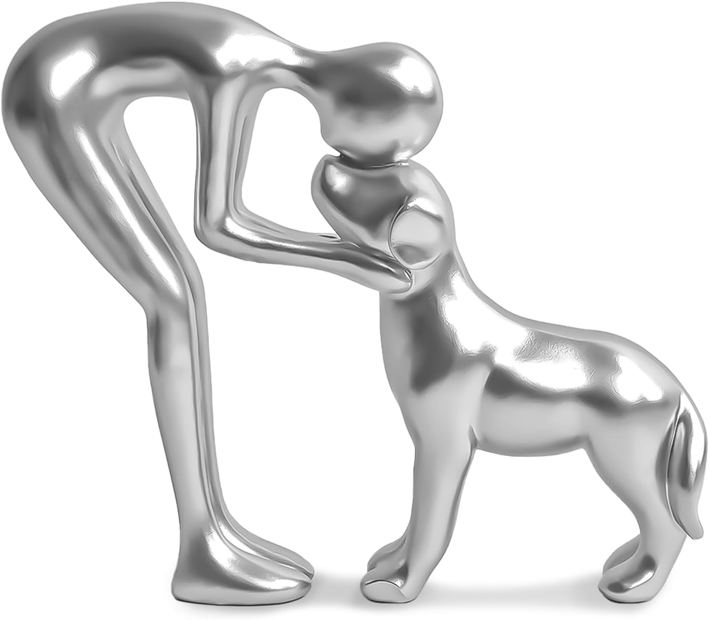 Cute Pet Sculpture Home Decor Man and Dog Statue Decoration for Office、Living Room、Bedroom、Home， Memory Gifts for Dog Lovers (Silver)