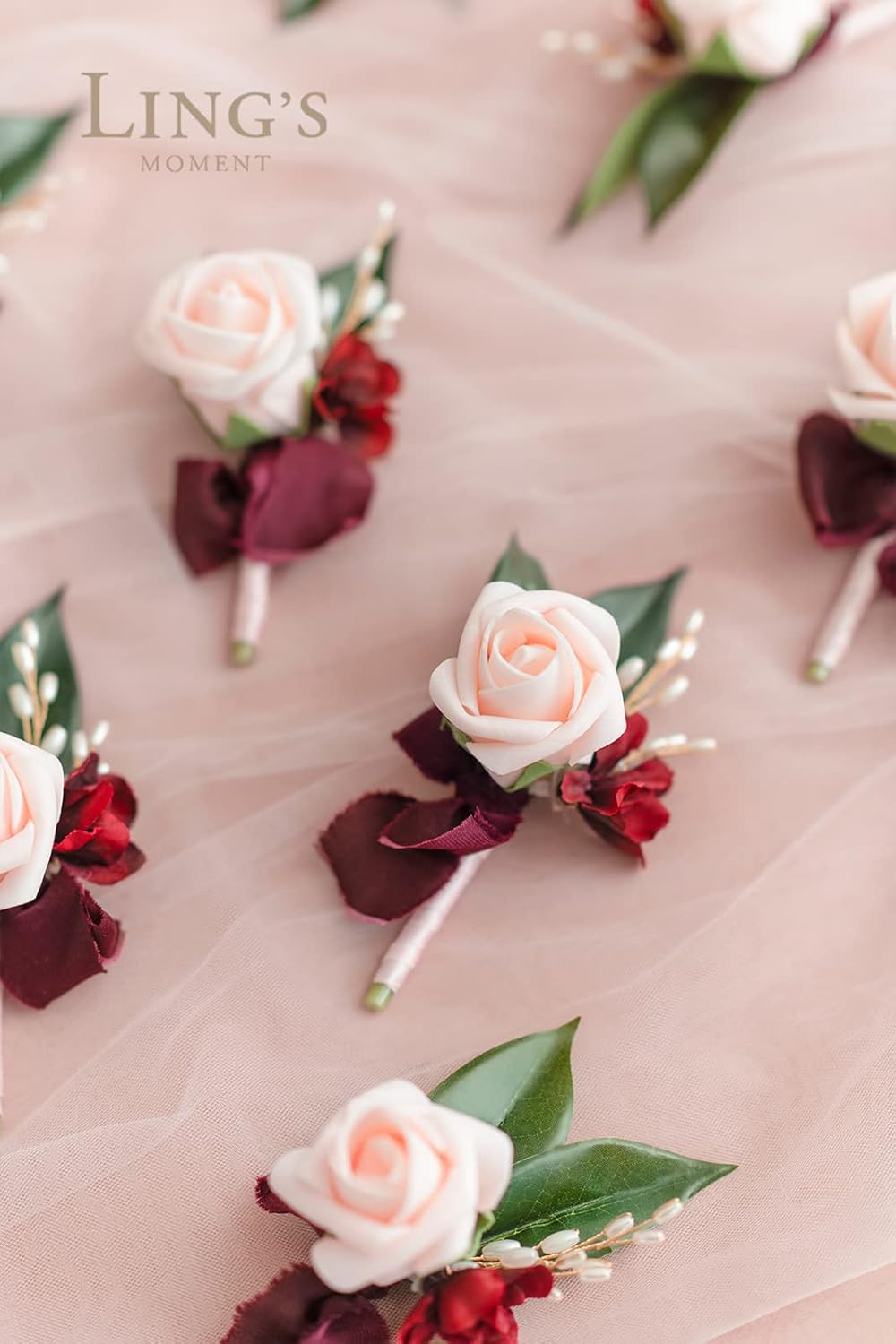 Ling's Moment Boutonniere for Men, 10pcs Groomsmen Guest Boutonniere, Artificial Flowers for Wedding Décor/Prom/Homecoming,etc.Red Blush Pink