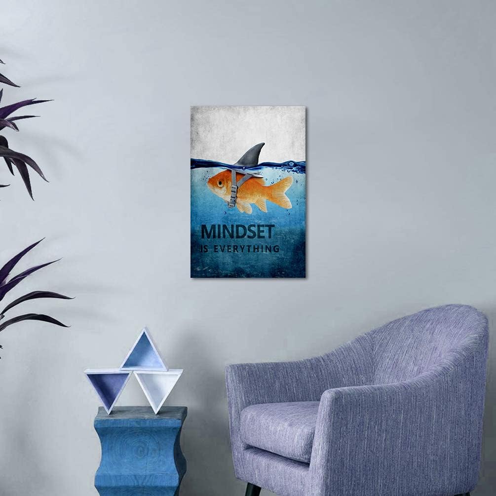 Mindset is Everything Motivational Canvas Office Wall Art Inspirational Entrepreneur Quotes Poster Print Artwork Painting Wall Picture for Living Room Bedroom Office Framed Ready to Hang-12 Wx16 H