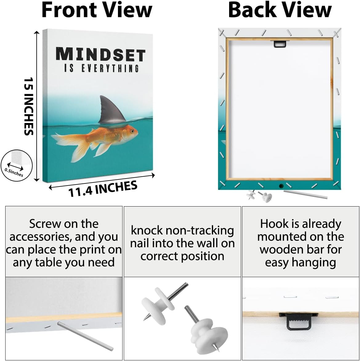 Mindset is Everything Motivational Posters Motivational Quotes Poster Print Phrase Wall Art Positive Quotes, Positive Affirmations Wall Art Decor for Bedroom Teacher Office Classroom Study Gym Room