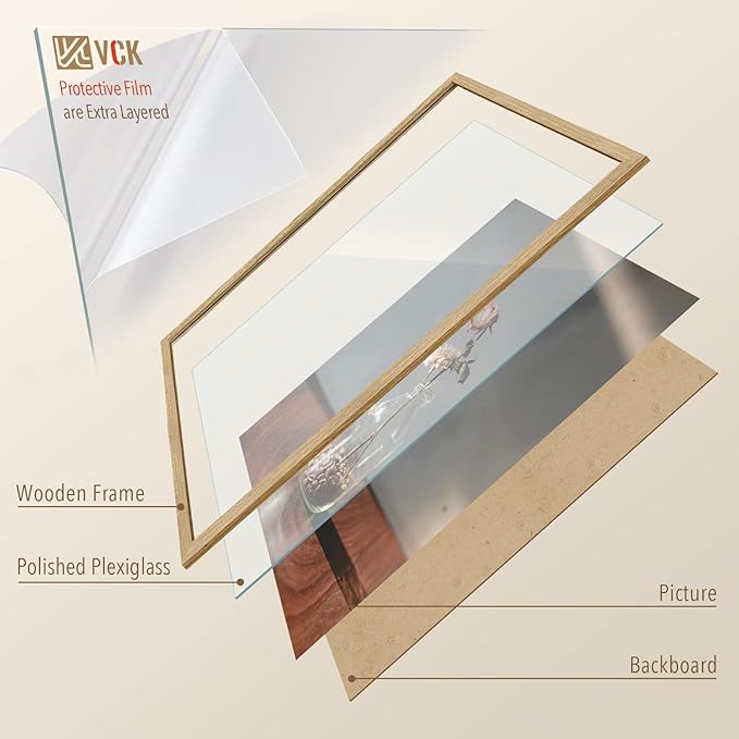 VCK 27x40 Oak Wood Frame for Poster & Picture, Natural Solid Wood Photo Frames Set of 3, Wall Gallery Frame