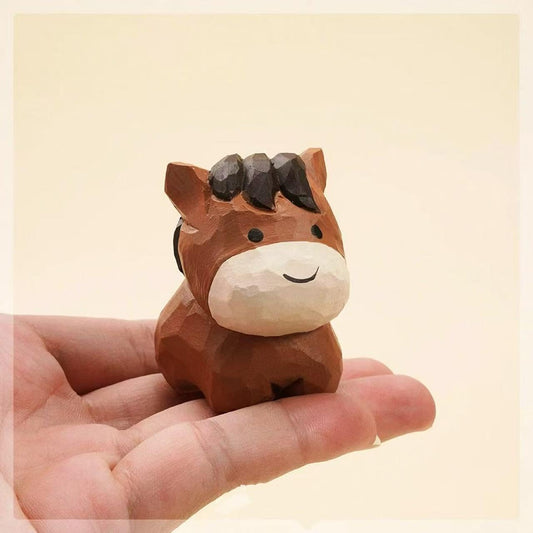 Hand Carved Small Horse Figurines Craft, 2PCS Wooden Horse Figurine with Base, Cute Desktop Decor, Wooden Animal Statue Home Decor, Gifts for Family Classmates Teachers