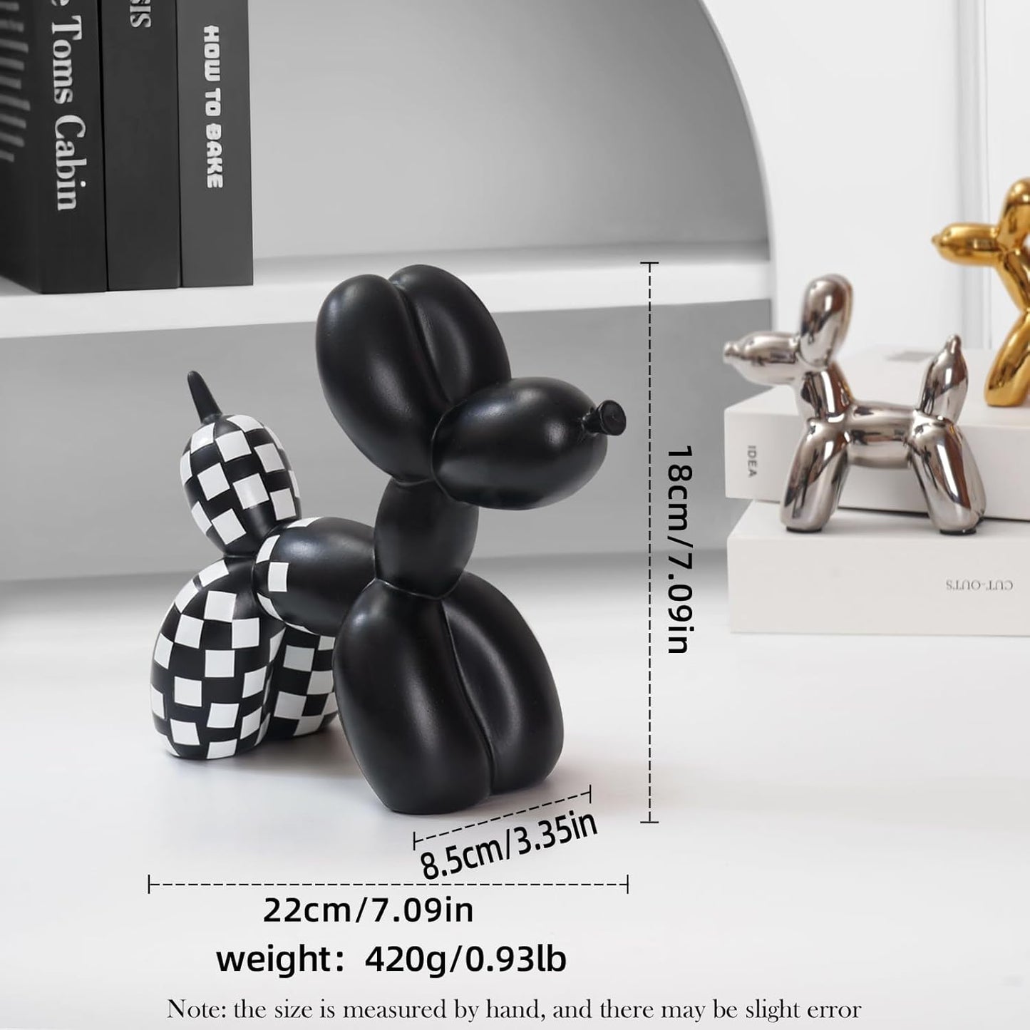 GDYOOSHOW 7 Inch Balloon Dog Decor Balloon Animal Sculpture Creative Puppy Crafts for Modern Bedroom Office Desktop (Black and White Check, H-7inch)